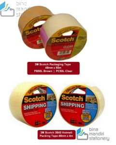 toko alat tulis Bina Mandiri Stationery menyediakan Produk 3m Scotch Lakban Packaging Tape 48mm type PB50L Brown / PC50L Clear dan Scotch 3640 Hotmelt yang kualitasnya 10x lebih lengket dari lakban biasa dengan harga terjangkau