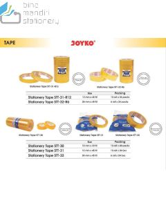 Jual Joyko Stationery Tape STT-30 | STT-31 | STT-31-R12 | STT-32 | STT-32-R6 Selotip Plastik Kecil Transparan termurah harga grosir Jakarta