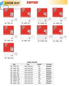 Contoh Refill Multiring Binder Note Joyko Loose Leaf B5-100PL-50 (50S) merek Joyko