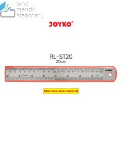 Contoh Mistar Penggaris Besi Panjang 20 cm Joyko Stainless Steel Ruler RL-ST20 merek Joyko