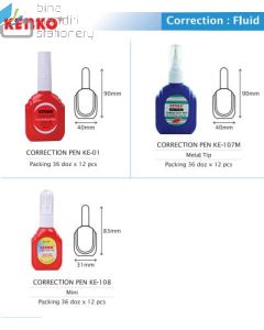 Katalog brosur gambar perlengkapan Correction Fluids (Tip-Ex) contoh Kenko KE-107M Correction Fluid Cairan Koreksi Tip-X Cair
